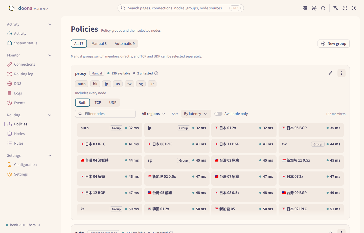The policies page